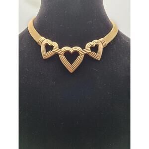 Vintage Unique Goldtone Christian Dior 3 Hearts Choker 18 In